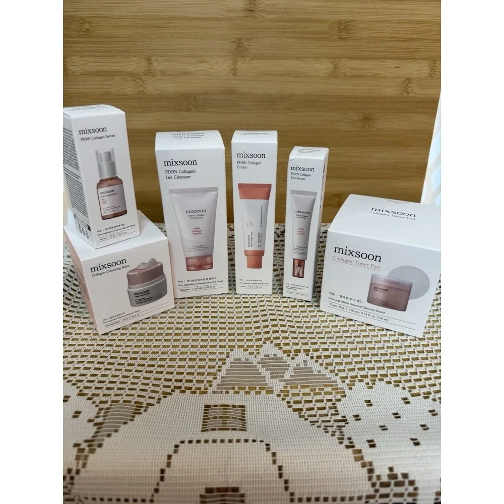 MIXSOON PDRN Collagen Cleanser, Cream, Serum & Toner Pads Skin Care Set-NEW!